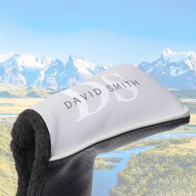 Modern Name & Monogram | Light & Dark Grey White Golf Head Cover (Creator Uploaded)