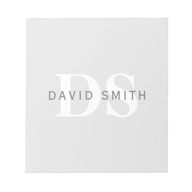 Modern Name & Monogram | Light & Dark Grey White Notepad (Front)