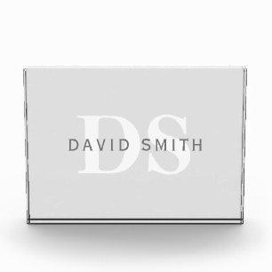 Modern Name & Monogram Light & Dark Grey White Photo Block