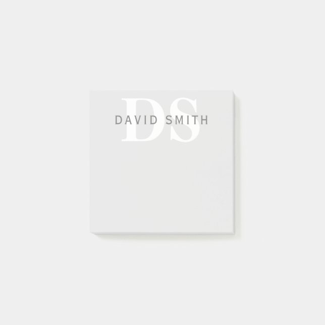 Modern Name & Monogram | Light & Dark Grey White Post-it Notes (Front)