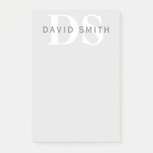 Modern Name & Monogram   Light & Dark Grey White Post-it Notes