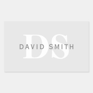 Modern Name & Monogram   Light & Dark Grey White Rectangular Sticker