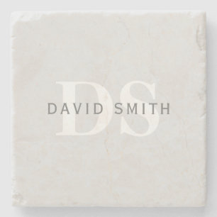 Modern Name & Monogram   Light & Dark Grey White Stone Coaster