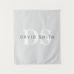 Modern Name & Monogram   Light & Dark Grey White Tapestry