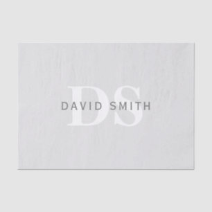 Modern Name & Monogram   Light & Dark Grey White Tissue Paper