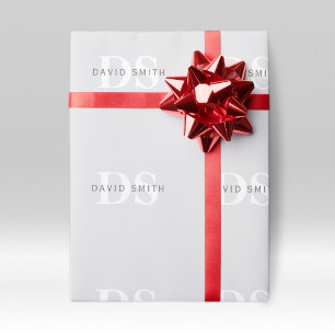 Modern Name & Monogram   Light & Dark Grey White Wrapping Paper