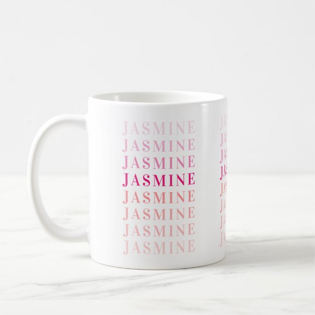 Modern Name Monogram Personalised Pink Coral Coffee Mug (Left)