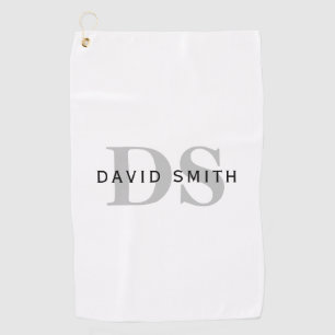 Modern Name & Monogram   White Black & Grey Golf Towel