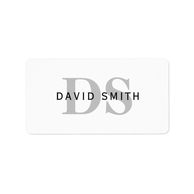 Modern Name & Monogram | White Black & Grey Label (Front)