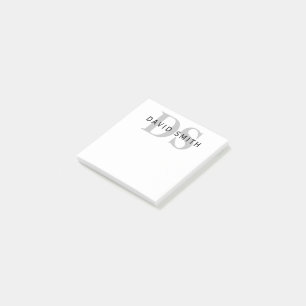 Modern Name & Monogram   White Black & Grey Post-it Notes