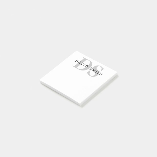Modern Name & Monogram | White Black & Grey Post-it Notes (Angled)