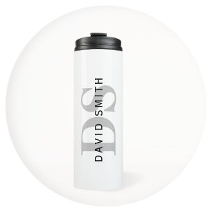 Modern Name & Monogram   White Black & Grey Thermal Tumbler