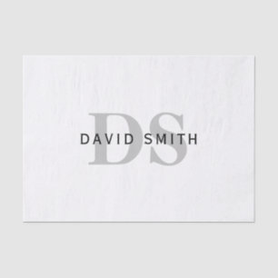 Modern Name & Monogram   White Black & Grey Tissue Paper