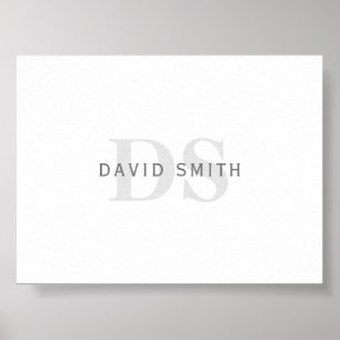 Modern Name & Monogram   White, Light & Dark Grey. Poster