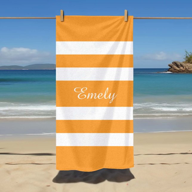 Modern Name Orange Striped Pool  Beach Towel (Modern Name Orange Striped Pool Beach Towel)