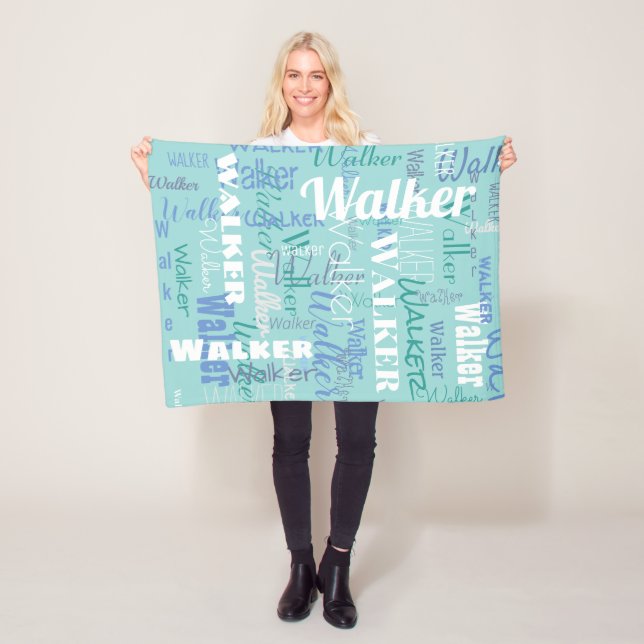 Modern Name Pattern Typography Modern Sea Blue Fleece Blanket (In Situ)