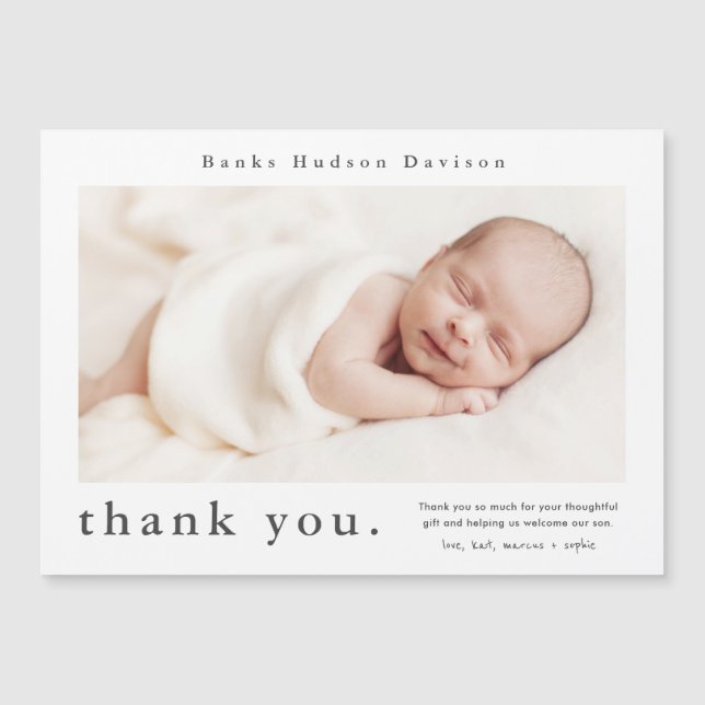 Modern Name Photo Baby Thank You Card (Front)