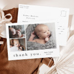 Modern Name Photo Collage Baby Thank You Postcard<br><div class="desc">A sweet photo collage baby thank you card featuring a simple modern name 3 pictures on the front. The back is a mailable postcard with a large full name header and personal message from the family. Click the edit button to customise this design with your photos and details.</div>