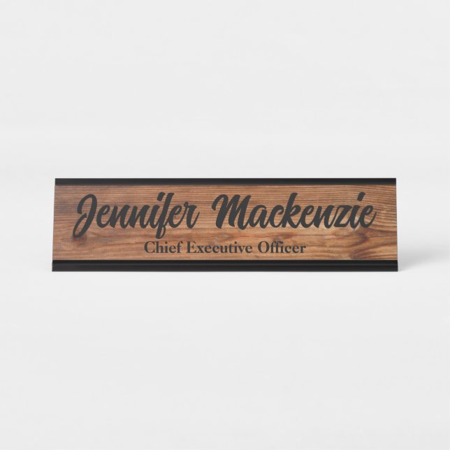 Modern Name Plate Wood Grain Rustic Desk Sign (Front)