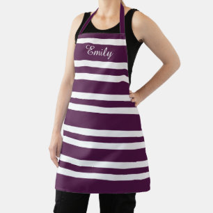 Modern Name Purple Striped Pattern Apron