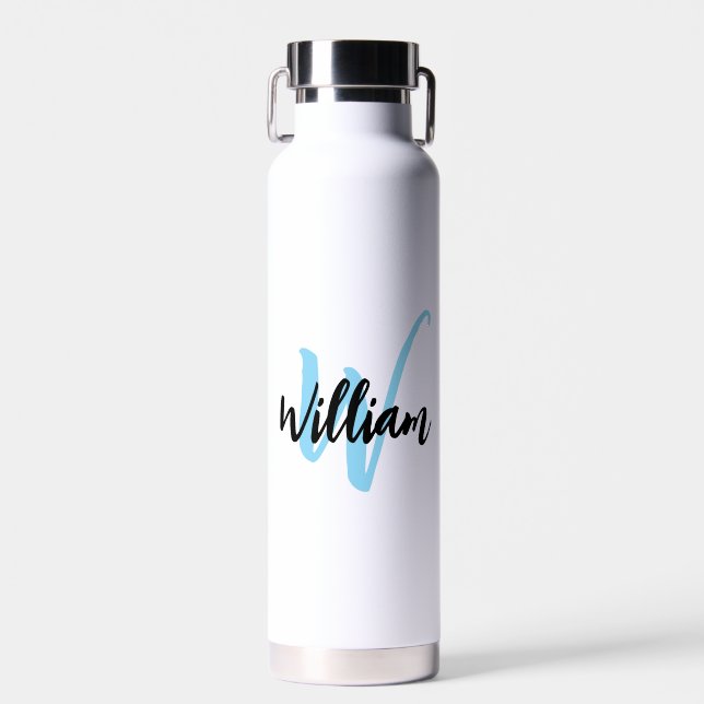 Modern Name Script & Initial | Customised Monogram Water Bottle (Front)