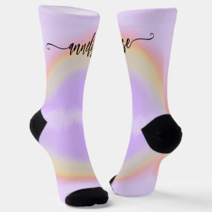 Modern name script personalised pastel rainbow socks