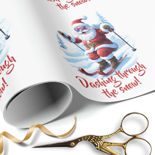 Modern Name Ski Santa Claus Funky Fun Christmas Wrapping Paper (Creator Uploaded)