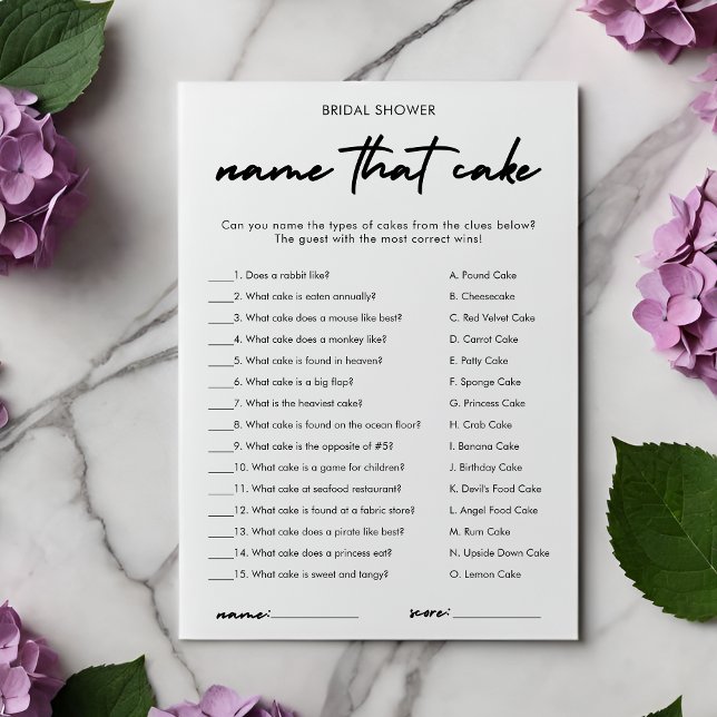 Modern Name That Cake Bridal Shower Game Card (Creator Uploaded)