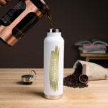 Modern Name White and Gold Elegant Water Bottle<br><div class="desc">Modern water bottle featuring an abstract gold paint stroke and your name in an elegant brush script over a white background.  A simple design with a feminine touch,  perfect for a girly girl.</div>