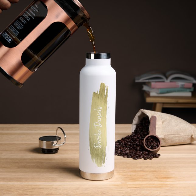 Modern Name White and Gold Elegant Water Bottle (Coffee)