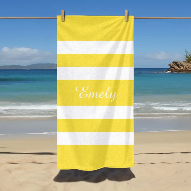 Modern Name Yellow Striped Pool  Beach Towel (Modern Name Yellow Striped Pool Beach Towel)
