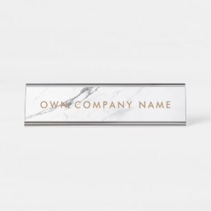 Modern Nameplate for home office White Marble gold