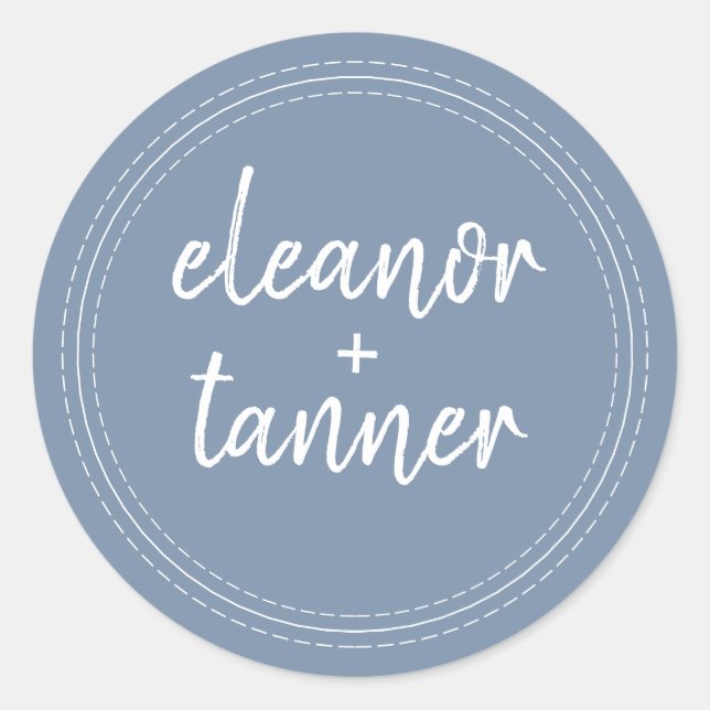 Modern Names Denim Blue Wedding Envelope Seal (Front)