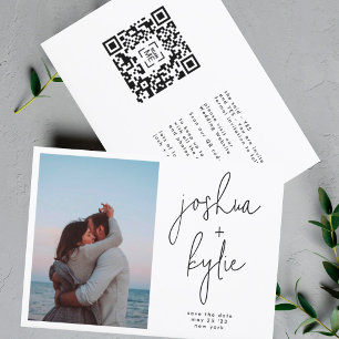 Modern Names Photo Custom QR code Save The Date Invitation