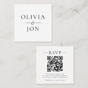 Modern Names QR Code Black White Wedding RSVP Enclosure Card