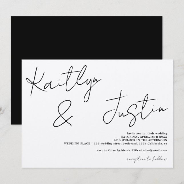 Modern names script calligraphy chic wedding  invitation (Front/Back)