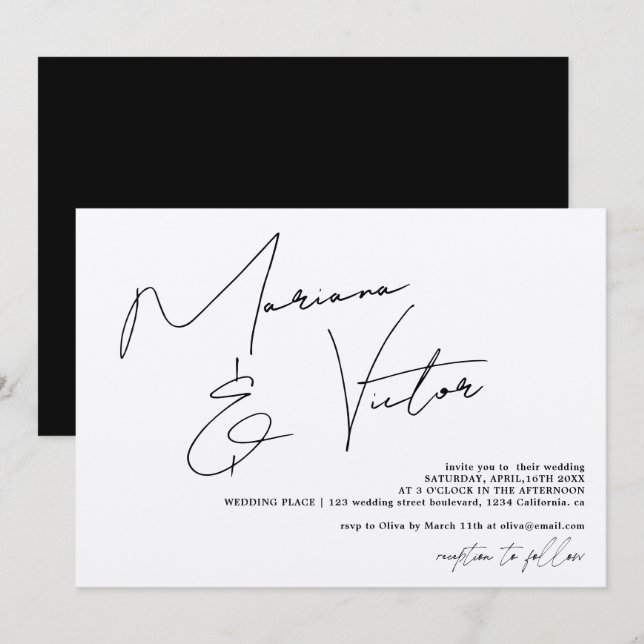 Modern names script calligraphy chic wedding  invitation (Front/Back)