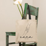 Modern Nana Established Grandmother Tote Bag<br><div class="desc">This tote bag is the perfect mothers day gift for that special Grandma in your life. The timeless design, inspired by a line drawing of a child holding their grandmother's hand with the title 'NANA' in a modern script font, and the year she became a nan is sure to be...</div>