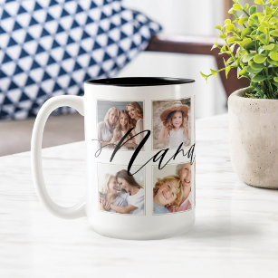 Modern Nana Script   Grandchildren Photo Collage Coffee Mug