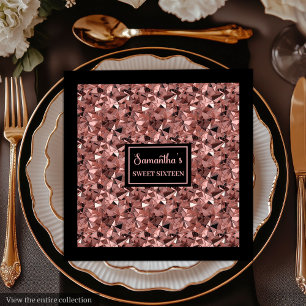 Modern Napkins Rose Gold and Black Metallic