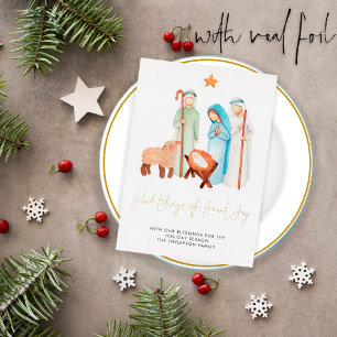 Modern Nativity Glad Tidings of Great Joy Foil Hol Holiday Card