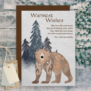 Modern Natural Bear in Forest Japandi Christmas Holiday Card