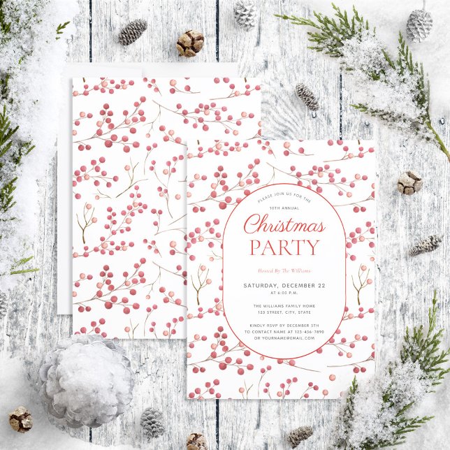 Modern Natural Red Berry Christmas Party Invitation (Creator Uploaded)