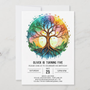 Modern Natural Tree of Life Birthday Invitation