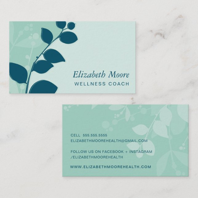MODERN NATURE botanic foliage leaves mint teal Business Card (Front/Back)