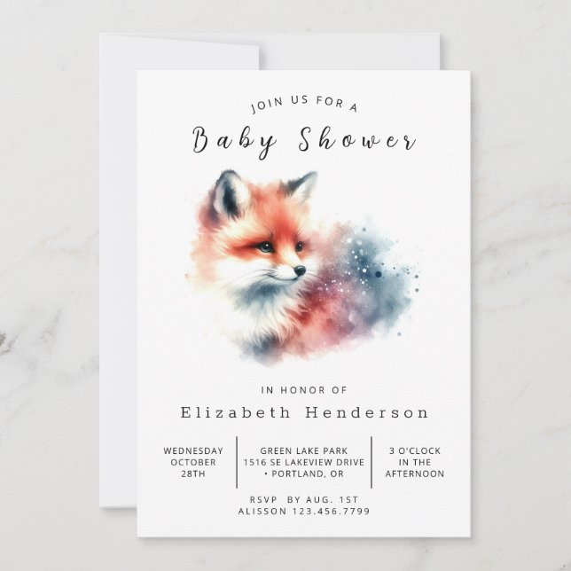 Modern Nature Theme Fox Baby Shower Invitation (Front)