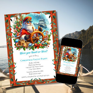 Modern Nauti or Nice Santa Christmas Yacht Party Invitation
