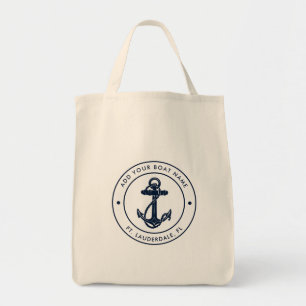 Modern Nautical Anchor Boat Name Custom Boating Tote Bag