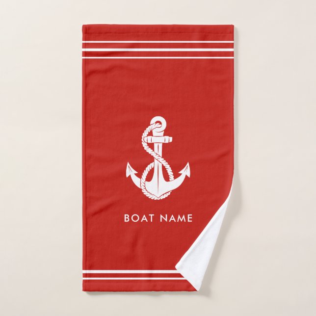 Modern Nautical Anchor Boat Name Custom Hand Towel (Hand Towel)