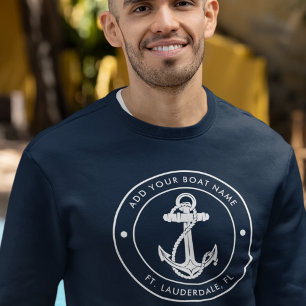 Modern Nautical Anchor Boat Name Family Custom Sweatshirt